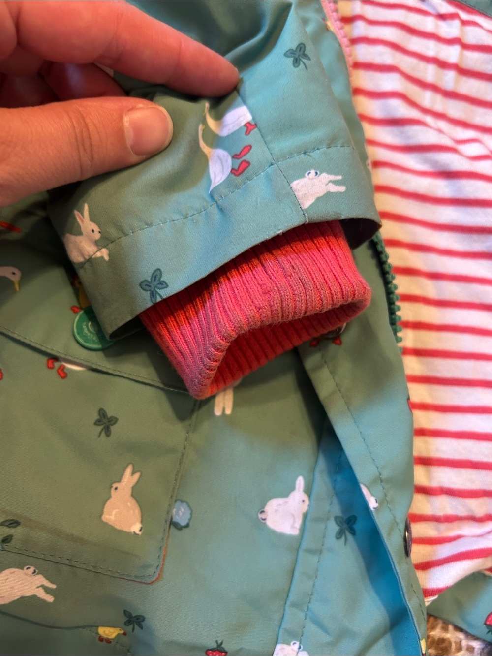 Baby Boden Green Raincoat with baby farm animals, 12-18 months - Picture 4 of 6
